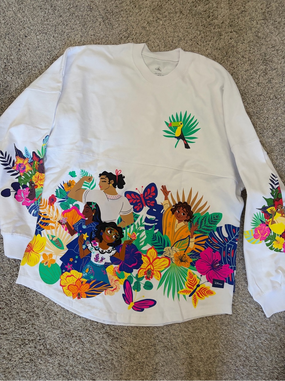 Disney White Long Sleeve Tee with Multicolor Floral Characters